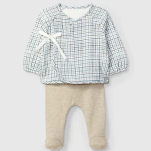 Set Neonato Cotone 100% Maglia Mussola Pantaloni Piedini - Jersey Caldo Bottoni Legno Snug