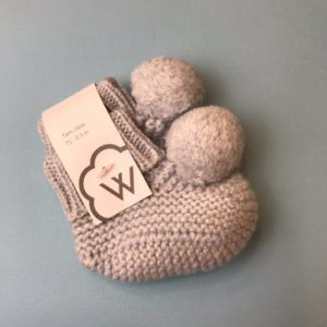 WEDOBLE SCARPETTA NEONATA IN LANA MELANGE CON PON PON 0345A-476 -
