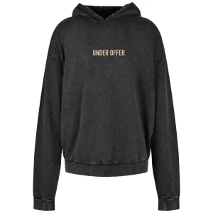 Bushwick Felpa uomo con cappuccio Slogan nero lavato