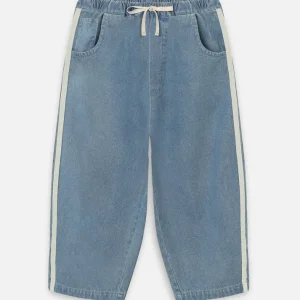 Pantalone in denim con righe laterali