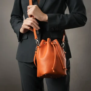Secchiello Bianca in pelle arancio