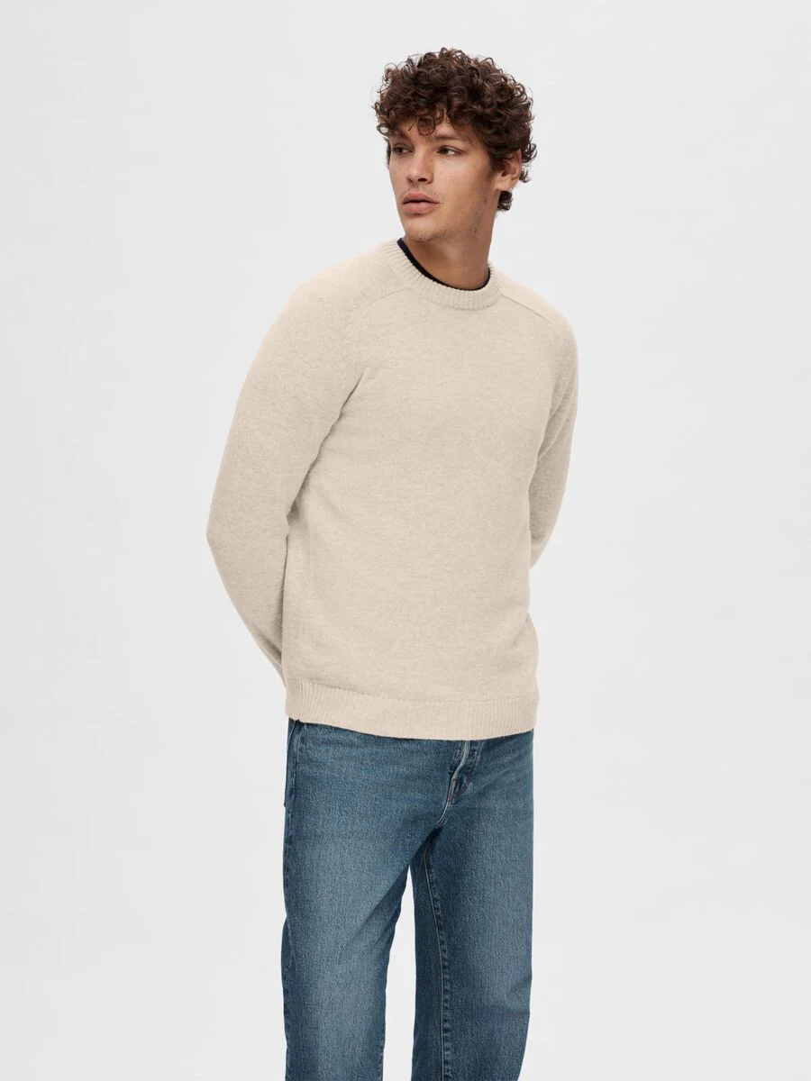 Selected Maglia da uomo in lana Newcoban beige - immagine 4